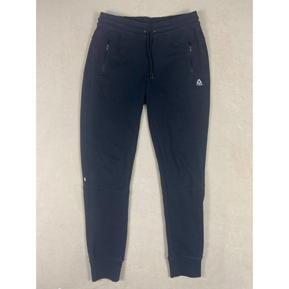 Reebok Mens S Jogger Pants Tapered Pockets Drawstring Mid Rise Black - Picture 1 of 11